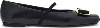 Ferragamo Black Leather Ballet Flats