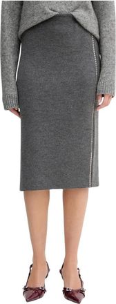 Simona Corsellini Rokken, Dames, Grijs, L, Wol, Embellished Midi Skirt
