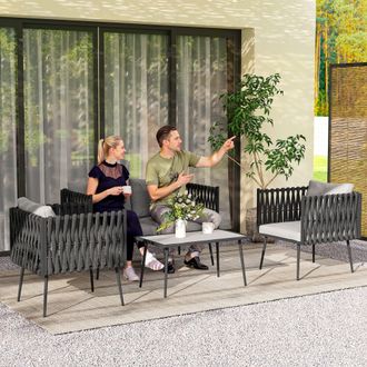 OUTSUNNY 4 Piece Garden Furniture Set with Cushions for Patio, Light Grey