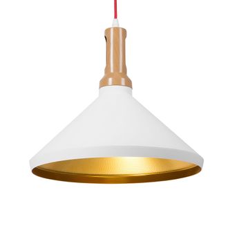 Beliani L&aacute;mpara Colgante Blanca Con Pantalla En Forma De Cono De Aluminio Dorado Y Madera Clara Dise&ntilde;o Industrial Liard