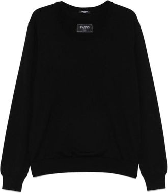 Balmain Gebreide trui met dubbele kraag - Heren - Ronde hals truien - Zwart - M - Wol - Truien & Vesten