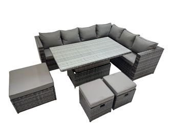 Fimous 9 Seater Rattan Corner Sofa Sets with 3 Footstools Dark Grey Mixed