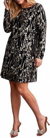 Tribal Long Sleeve Lined Dress In Silver