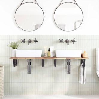 Berkfield Home Elegant Basin Shelf Wall Mounted Steel & Solid Wood Acacia in Brown