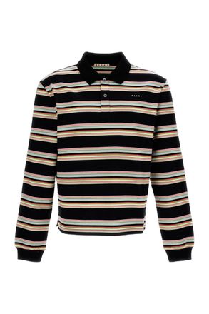Marni Striped Long-Sleeve Cotton Polo Shirt