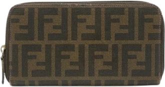 Fendi Pre-owned Wallets, female, Brown, Size: ONE SIZE Pre-owned Zucca Pattern Round Zip Wallet PVC/Leather