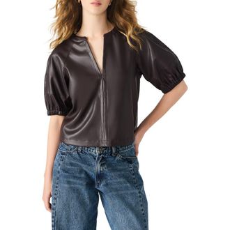 Steve Madden Roxanne Short Sleeve Faux Leather Top in Fossil Brown at Nordstrom Rack, Size Small