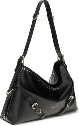Givenchy Womens Large Voyou Shoulder Bag Shiny Leather Black Calf Bos Taurus