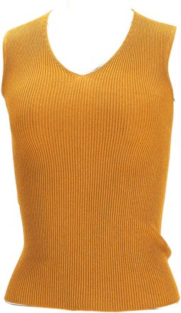 Max Mara Knitted V-Neck Sleeveless Top in Yellow Viscose