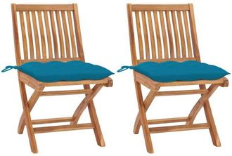 vidaXL Vidaxl - Sillas De Jard&iacute;n 2 Uds Madera De Teca Con Cojines Azul Claro