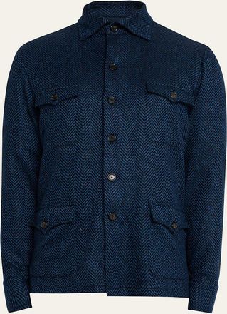 Cesare Attolini Mens Cashmere Chevron Flap-Pocket Overshirt