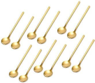 OEM Dailygoods, Cucharas De T&eacute;, 12 Piezas, Acero Inoxidable, Cucharas De Caf&eacute; Doradas, Mango Largo, Cabeza Pulida De Alto Brillo, Mango Ergon&oacute;mico