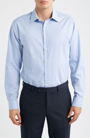 Nordstrom Trim Fit Premium Check Cotton Button-Up Shirt in Blue Bono Plaid at Nordstrom, Size 14.5 - 32