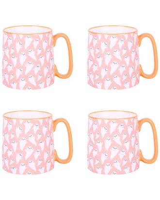 10 Strawberry Street Set Of 4 Bella Mugs: Pink Ghost