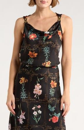 Tash And Sophie Floral Hardware Satin Top in Black/Multi at Nordstrom Rack, Size X-Large