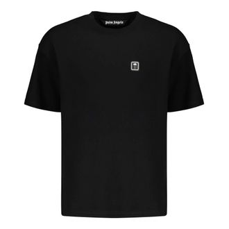 Palm Angels T-Shirts, male, Black, XS, Ribbed Cotton T-shirt with Logo Patch