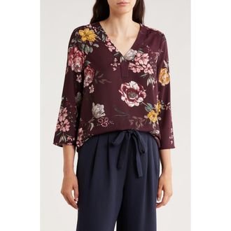 Daniel Rainn V-Neck Roll Sleeve Top in Eggplant at Nordstrom Rack, Size Small