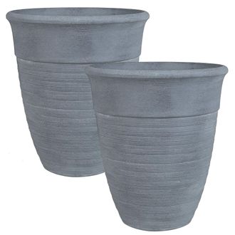 Beliani Beliani - Conjunto De 2 Macetas De Mezcla De Piedra Gris 43 Cm Poliresina Katalima