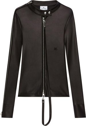 Courr&egrave;ges Front-Zip Long-Sleeved Top With Embroidered Logo