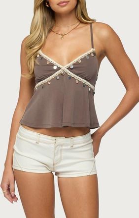 Edikted Moya Lace Charm Camisole in Brown at Nordstrom, Size X-Large
