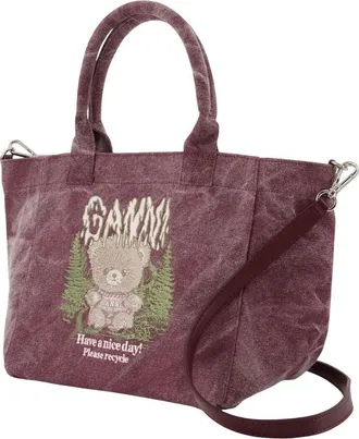 Ganni Embroidered Cotton Tote Bag - Purple