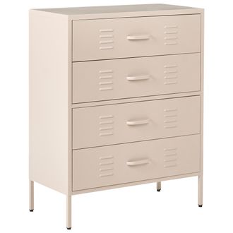 Beliani C&oacute;moda De Metal Con 4 Cajones Almacenaje De Acero Cajonera Estilo Industrial Beige Enago