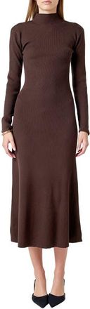 endless rose Mock Neck Long Sleeve Rib Sweater Midi Dress in Chocolate at Nordstrom, Size X-Small