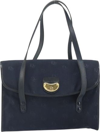 Dior Vintage Honeycomb Handbag Canvas Leather Navy Canvas Handbag (Pre-Owned)