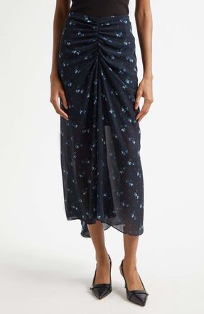 Veronica Beard Limani Ruched Midi Skirt in Blue/black Multi at Nordstrom, Size 14