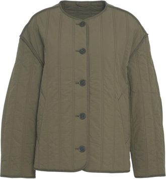 Closed Quilted Jacket With Round Neckline And Boxy Silhouette