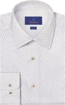 David Donahue Trim Fit Cotton Dress Shirt in White/Chocolate at Nordstrom, Size 18.5 - 34