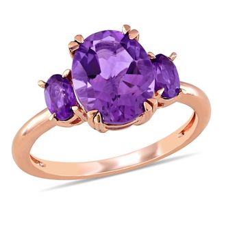 Mimi & Max 2 5/8ct TGW Amethyst 3-Stone Ring 14k Rose Gold