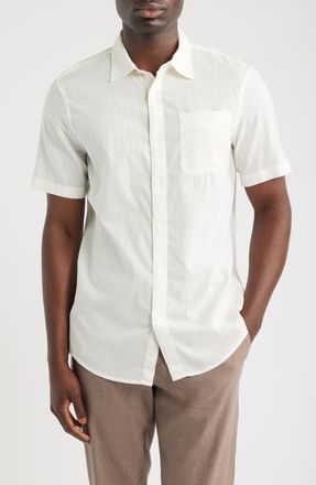 Nordstrom Short Sleeve Dobby Stripe Cotton Button-Up Shirt in White Hot at Nordstrom, Size Xx-Large