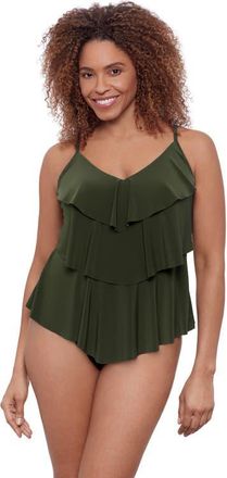 Aqua Green Triple Ruffle Tier Adjustable Tankini Swimsuit Top in Malachite at Nordstrom, Size Medium