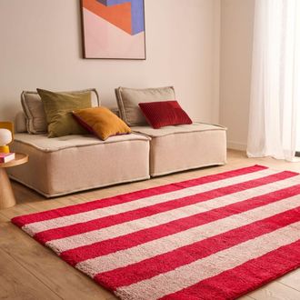 Sweeek Alfombra interior con rayas rojas y rosas