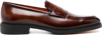 Santoni leather loafers - men - Leather/Leather/Leather - 11 1/2 - Brown