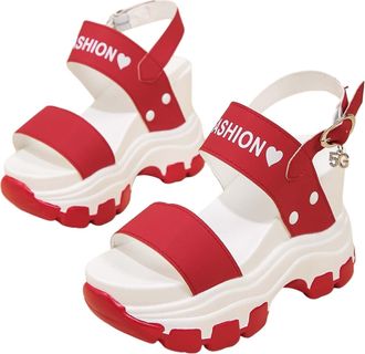 Generic Women Mules Summer Women Sandals Fish Mouth Wedge Platform Sandals Summer Fashion Beach Sandals Platform Sandals Women High Shoes, red, 8.5 UK