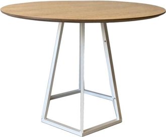 Mathi Design Mesa de comedor redonda de madera efecto roble base de acero blanco