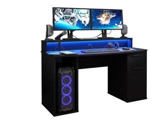 Mirjan24 Mobilier1 - Escritorio Gaming York 100, Negro Mate, Con Puertas, Con Cajones, N&uacute;mero De Puertas: 0, N&uacute;mero De Cajones: 0, 76x140x65cm, Led