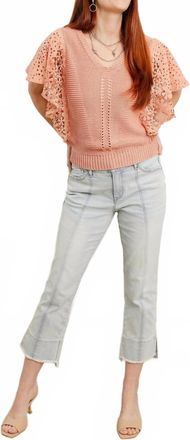 Democracy Flutter Sleeve V-Neck Short Sleeve Sweater In Deep Papaya