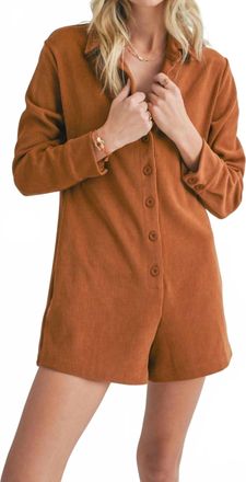 Sadie & Sage Artful Stretch Corduroy Romper In Camel