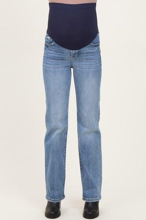 Pinkblush Medium Wash Straight Leg Maternity Jeans in Blue at Nordstrom, Size 30 29