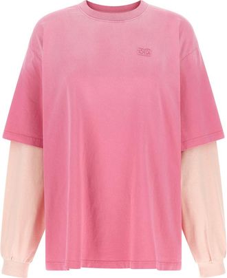 Ganni Pink Double Layer Sleeve T-shirt