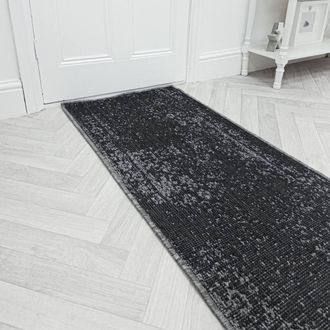 Runrug Carpet Runner Rug - Indoor/Outdoor, Reversible, 2mm - Tapestry in Black | Size: 60 cm x 420 cm