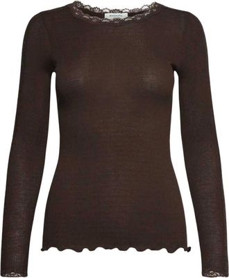 Rosemunde Bernadine Kant Lange Mouw Top - Dames - Tops - Bruin - Maat: XL Katoen
