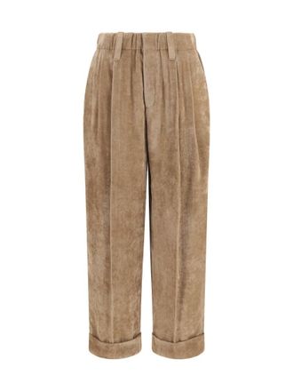 Brunello Cucinelli Brown Relaxed Pleated Pant