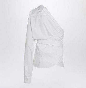 Moschino Womens One-shoulder White Shirt With Sash Cotton - Size EU 36 (Womens)