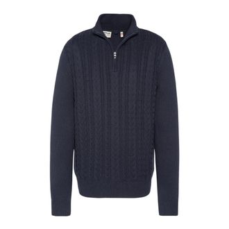 Schott NYC Pull camionneur maille torsad&eacute;e - Heren - Vesten met rits - Blauw - S - Katoen - Hoodies & sweatvesten