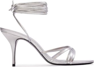Black Suede Studio Tally 80 Sandal in Silver Metallic Leather at Nordstrom, Size 37
