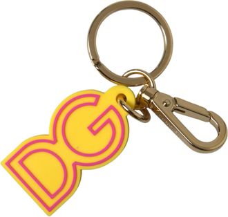 Dolce & Gabbana Womens Yellow Rubber Gold Tone Metal Dg Logo Keyring Keychain Zamak Pvc Steel Brass Accessory
